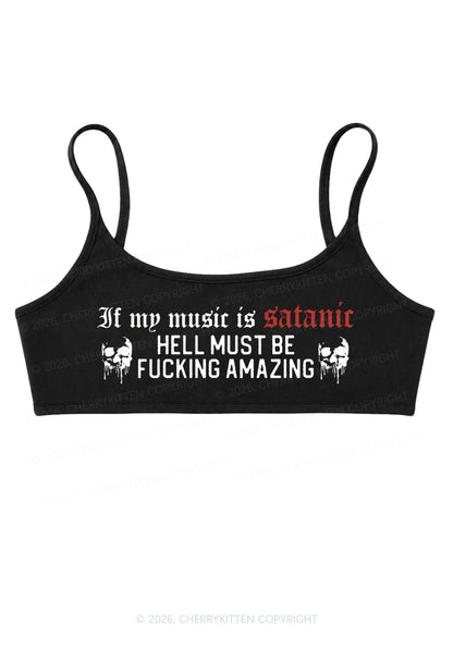 Halloween My Music Is Satanic Y2K Super Crop Cami Cherrykitten