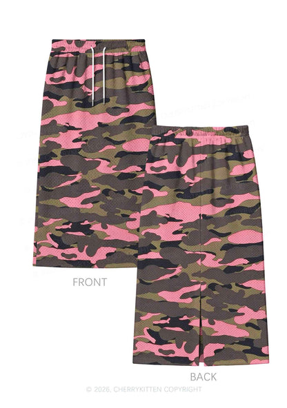 Pink Camouflage Y2K Sport Jersey Drawstring Midi Skirt Cherrykitten