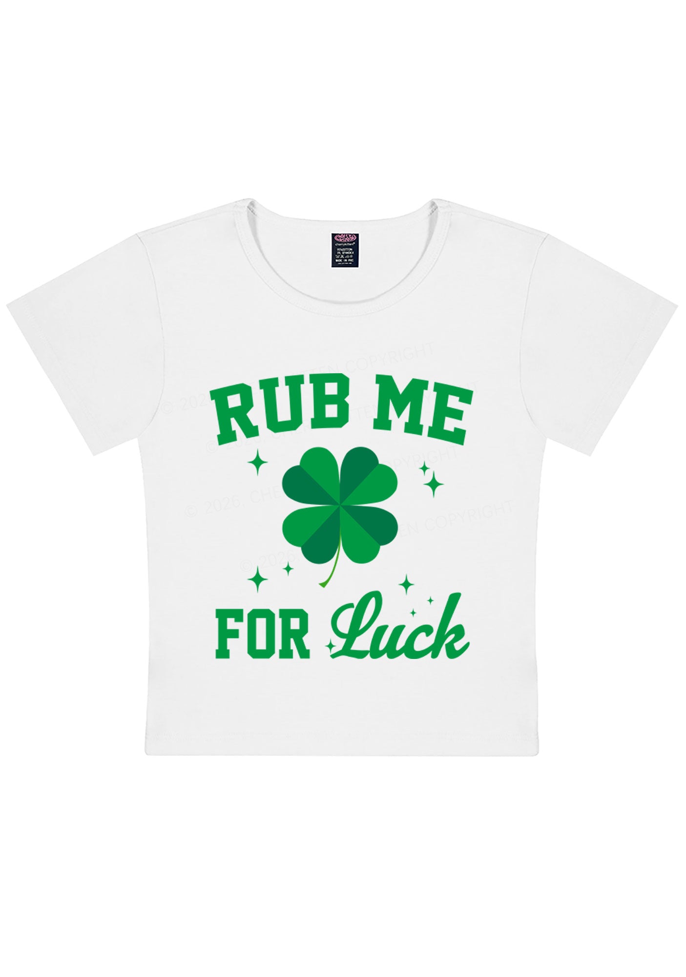 Rub Me For Luck St Patricks Y2K Baby Tee Cherrykitten