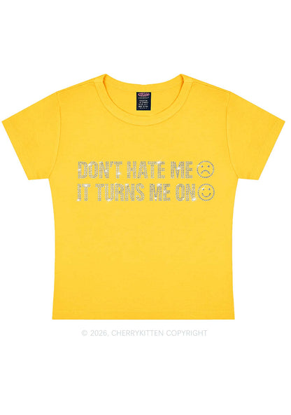 Rhinestone Dont Hate Me Y2K Baby Tee Cherrykitten
