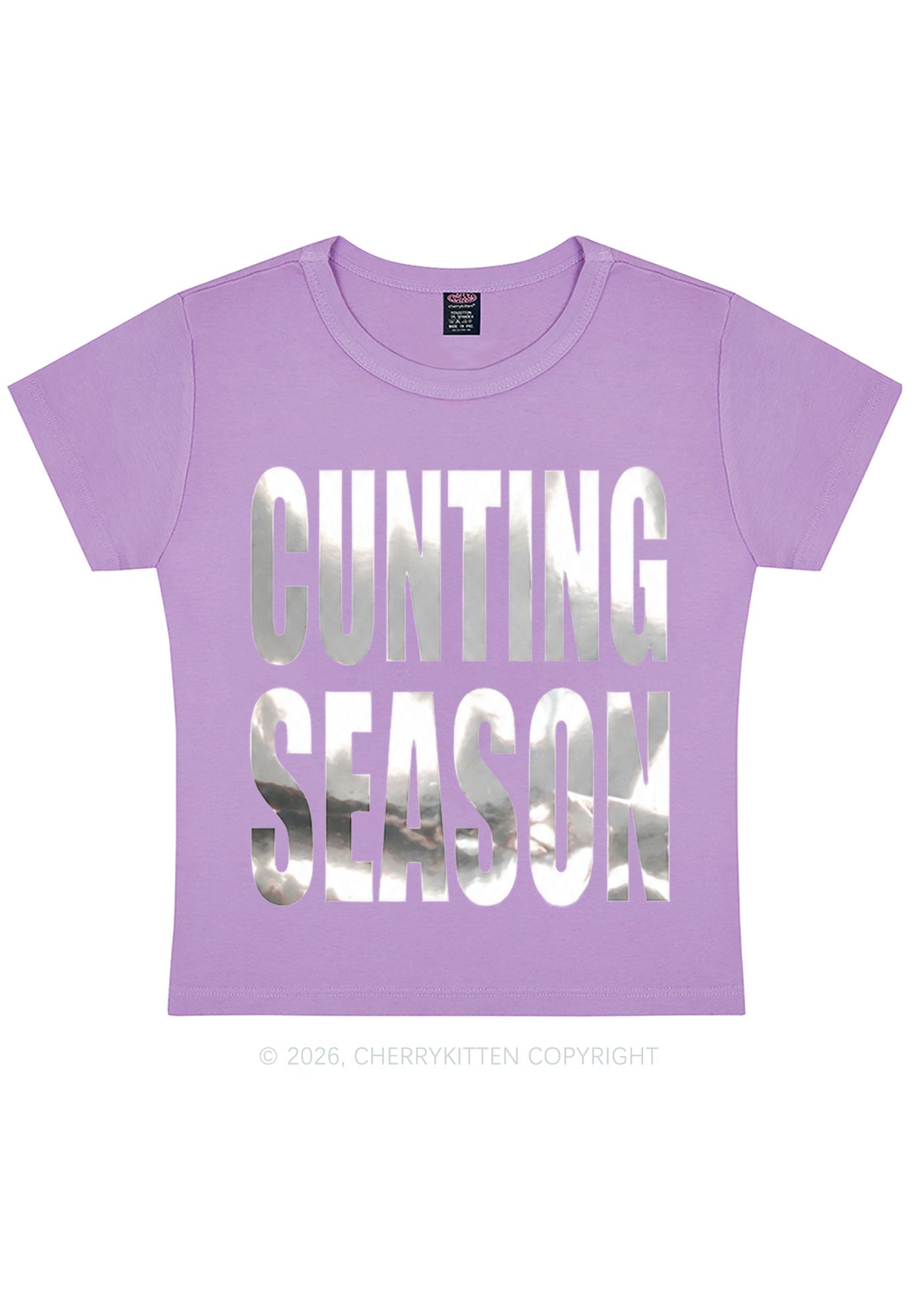 Cxxting Season Silver Foil Printed Y2K Baby Tee Cherrykitten