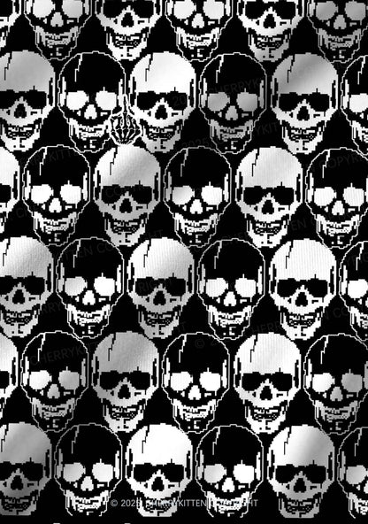 Fxck Skulls Y2K Print Long Sleeve Pajama Set Cherrykitten