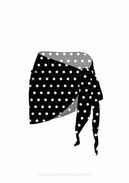 White Dots On Black Y2K Print Bikini Set Cherrykitten