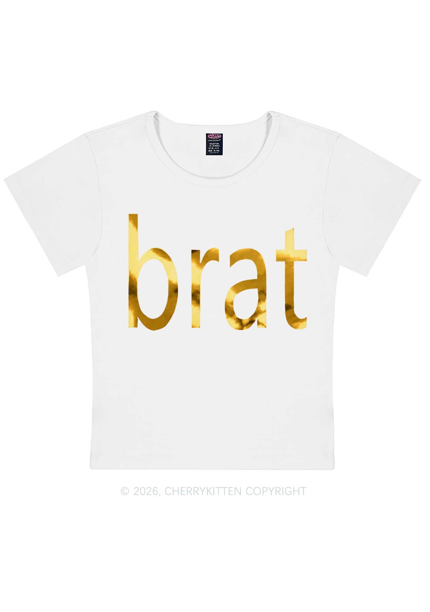 Brat Silver Foil Printed Y2K Baby Tee Cherrykitten
