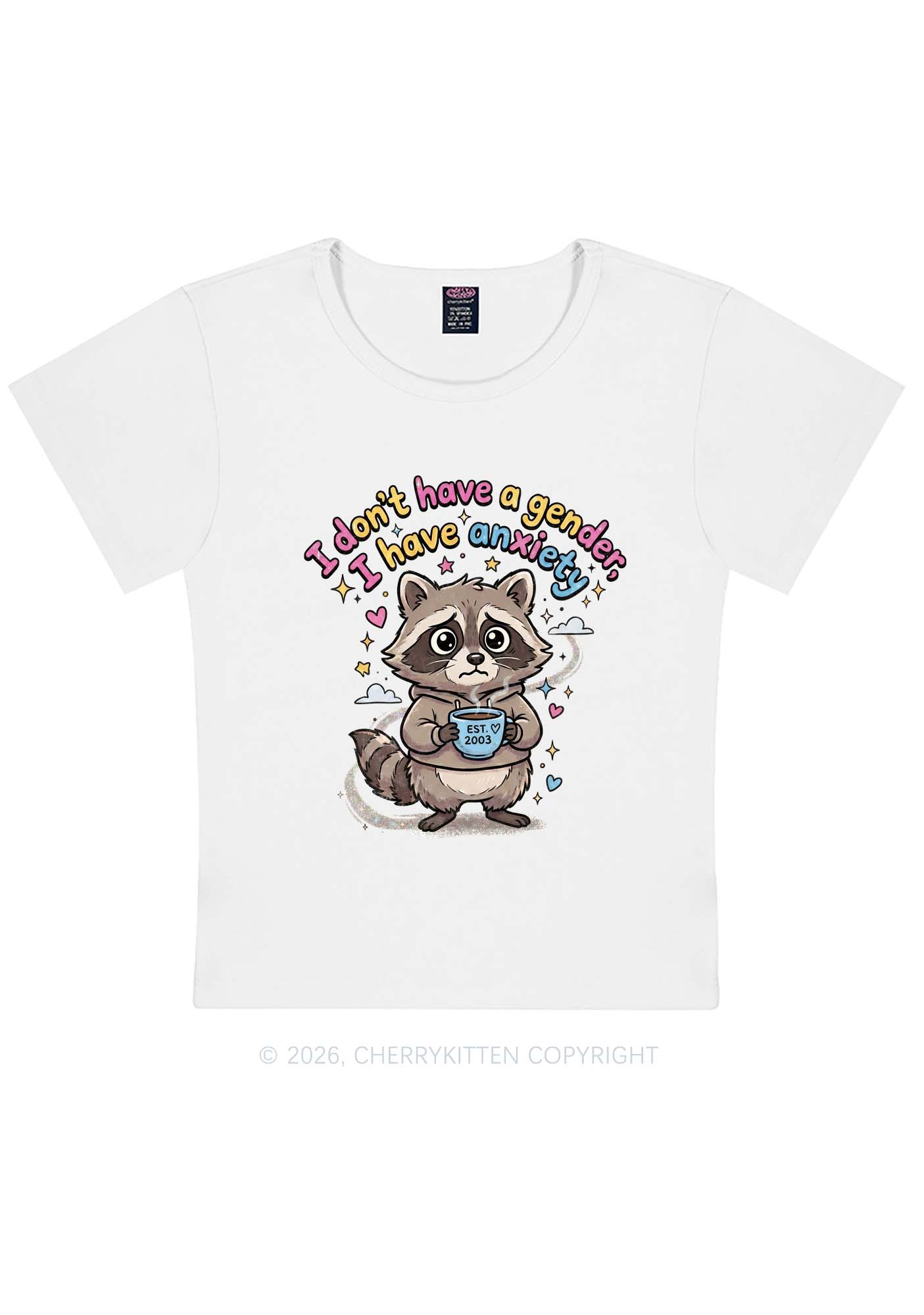 Raccoon I dont Have A Gender Pride Y2K Baby Tee Cherrykitten