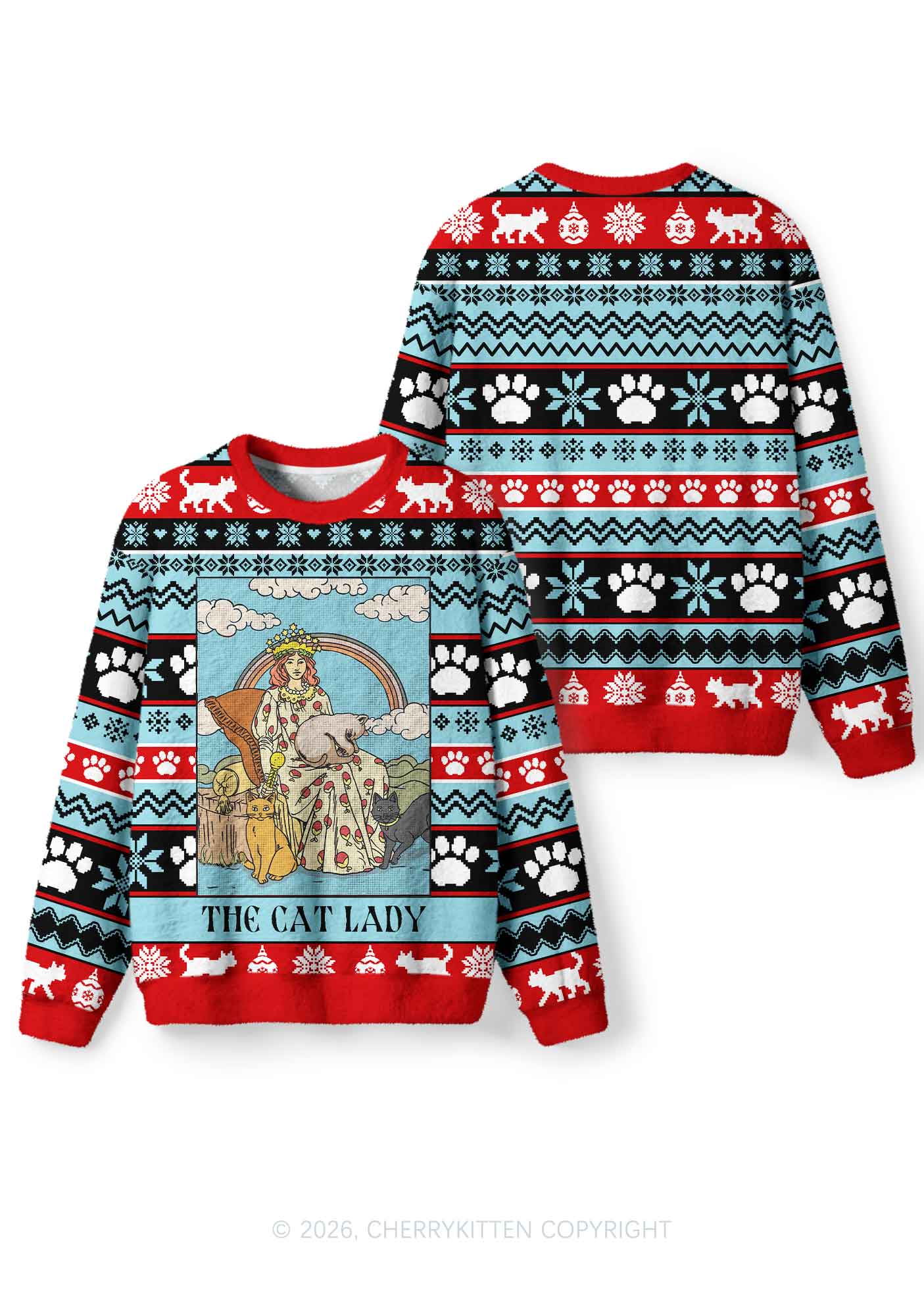 The Cat Lady Y2K Christmas Knit Sweatshirt Cherrykitten