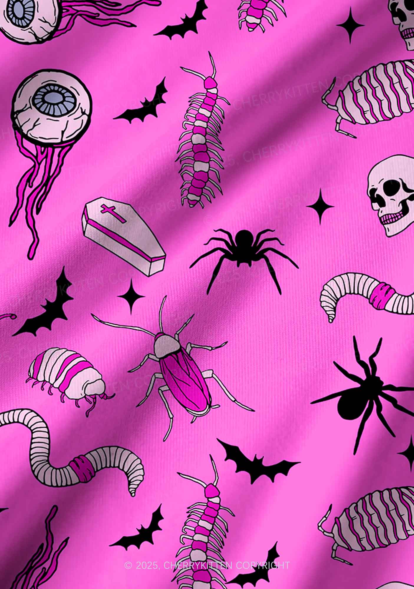 Halloween Goth Pink Party Y2K Print Long Sleeve Pajama Set Cherrykitten