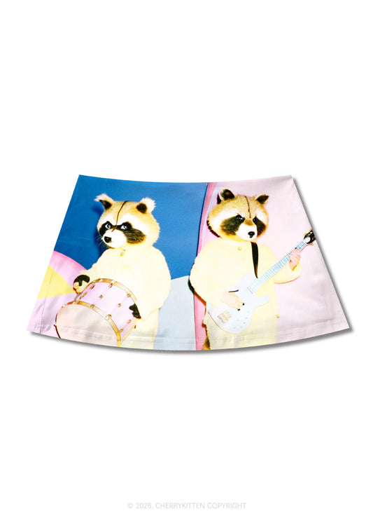 Raccoon Band Y2K Print Mini Skirt Cherrykitten