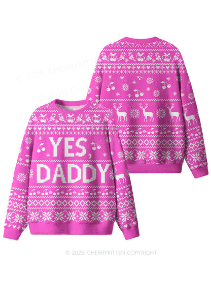 Yes Daddy Y2K Christmas Knit Sweatshirt Cherrykitten