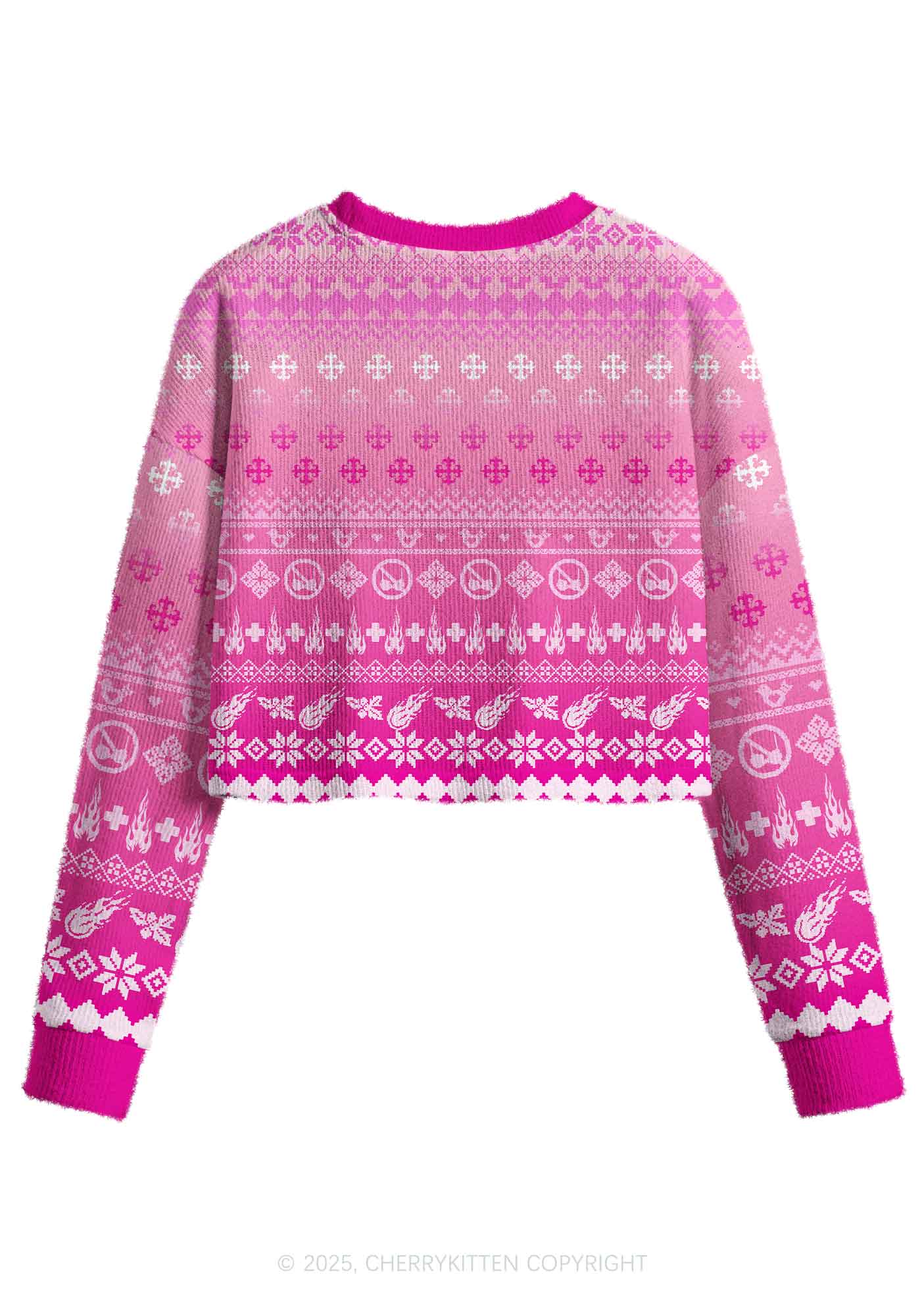 Pink Freak Y2K Christmas Crop Knit Sweatshirt Cherrykitten