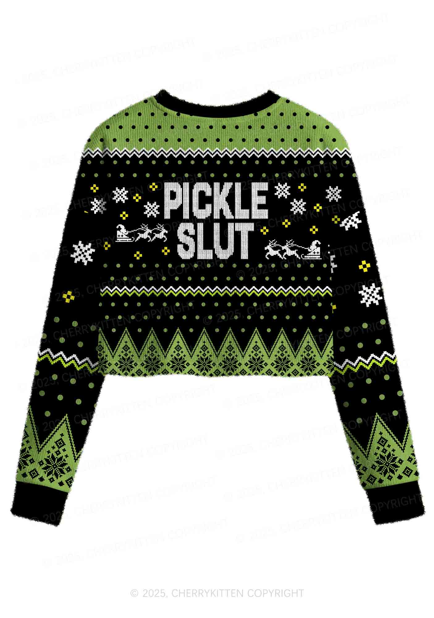 Green Pickle Slxt Y2K Christmas Crop Knit Sweatshirt Cherrykitten