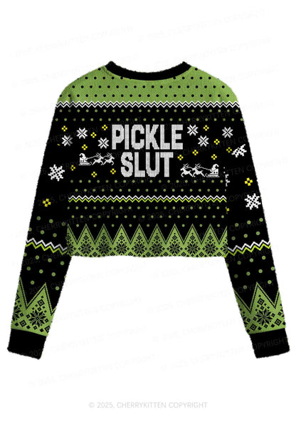 Green Pickle Slxt Y2K Christmas Crop Knit Sweatshirt Cherrykitten