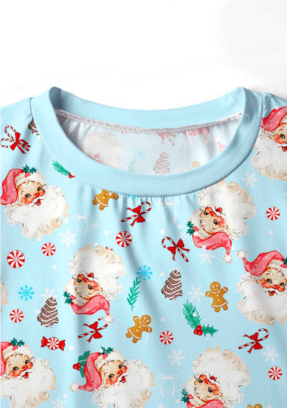 Christmas Blue Santa Y2K Print Long Sleeve Pajama Set Cherrykitten