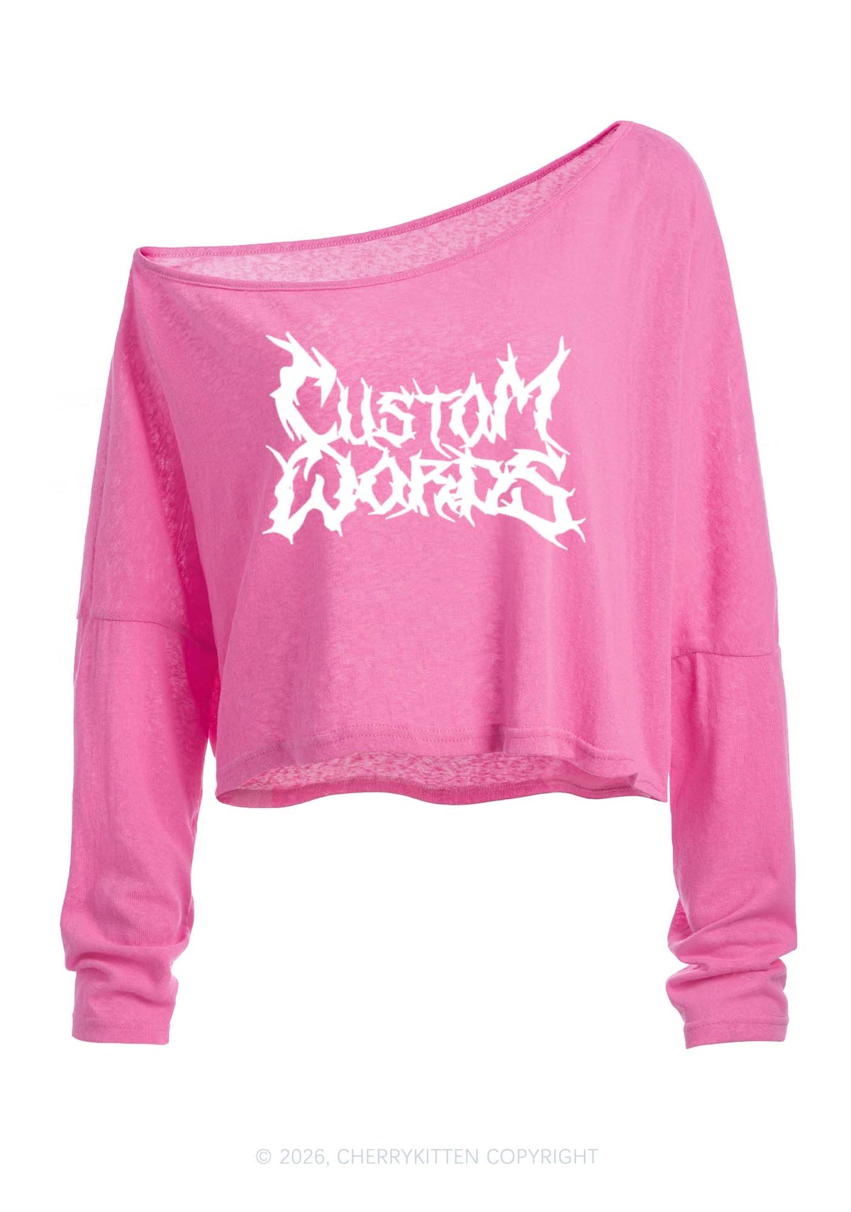 Custom Text Punk Font Y2K Off Shoulder Long Sleeve Crop Top Cherrykitten