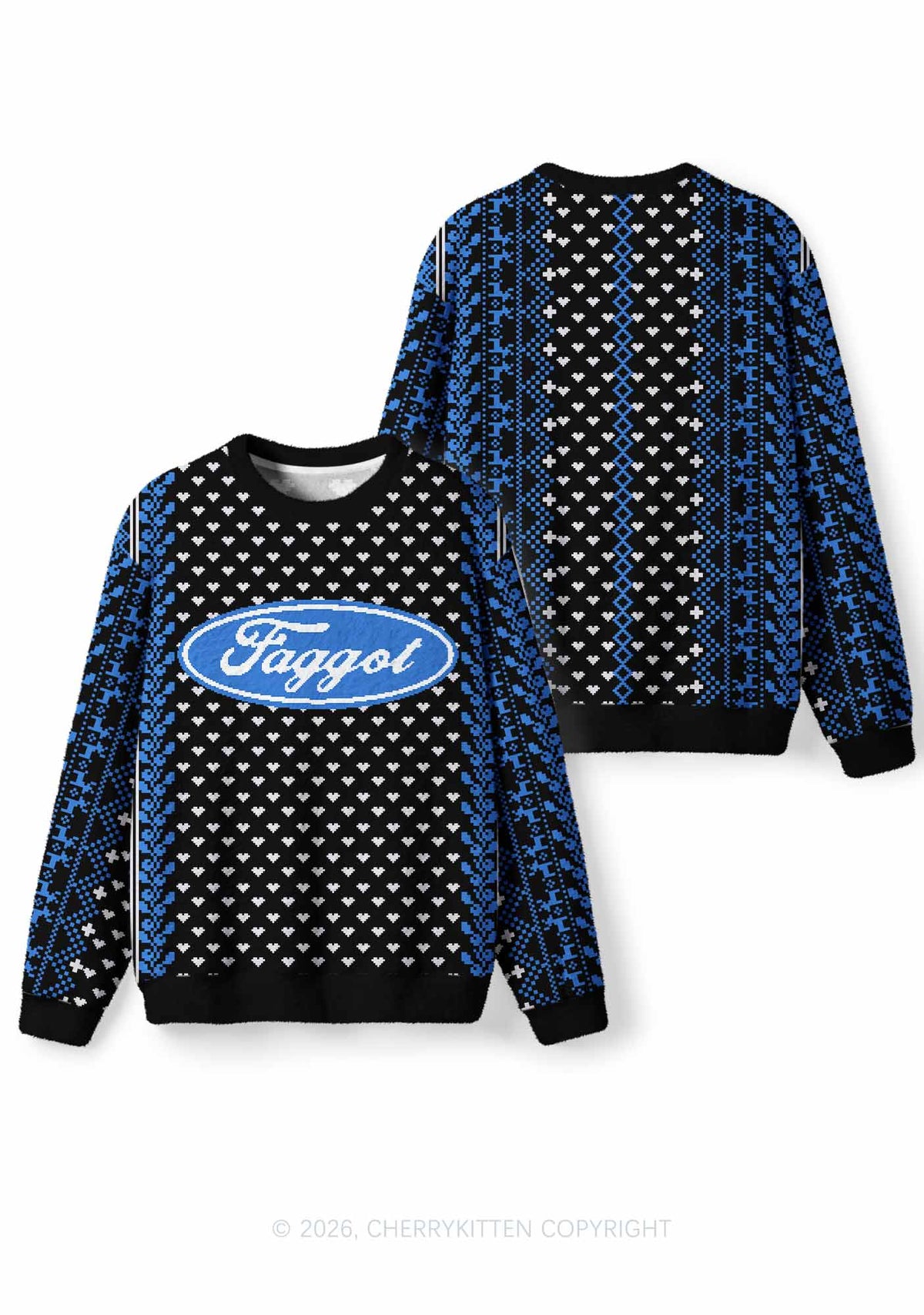 Blue Faggot Pride Y2K Christmas Knit Sweatshirt Cherrykitten