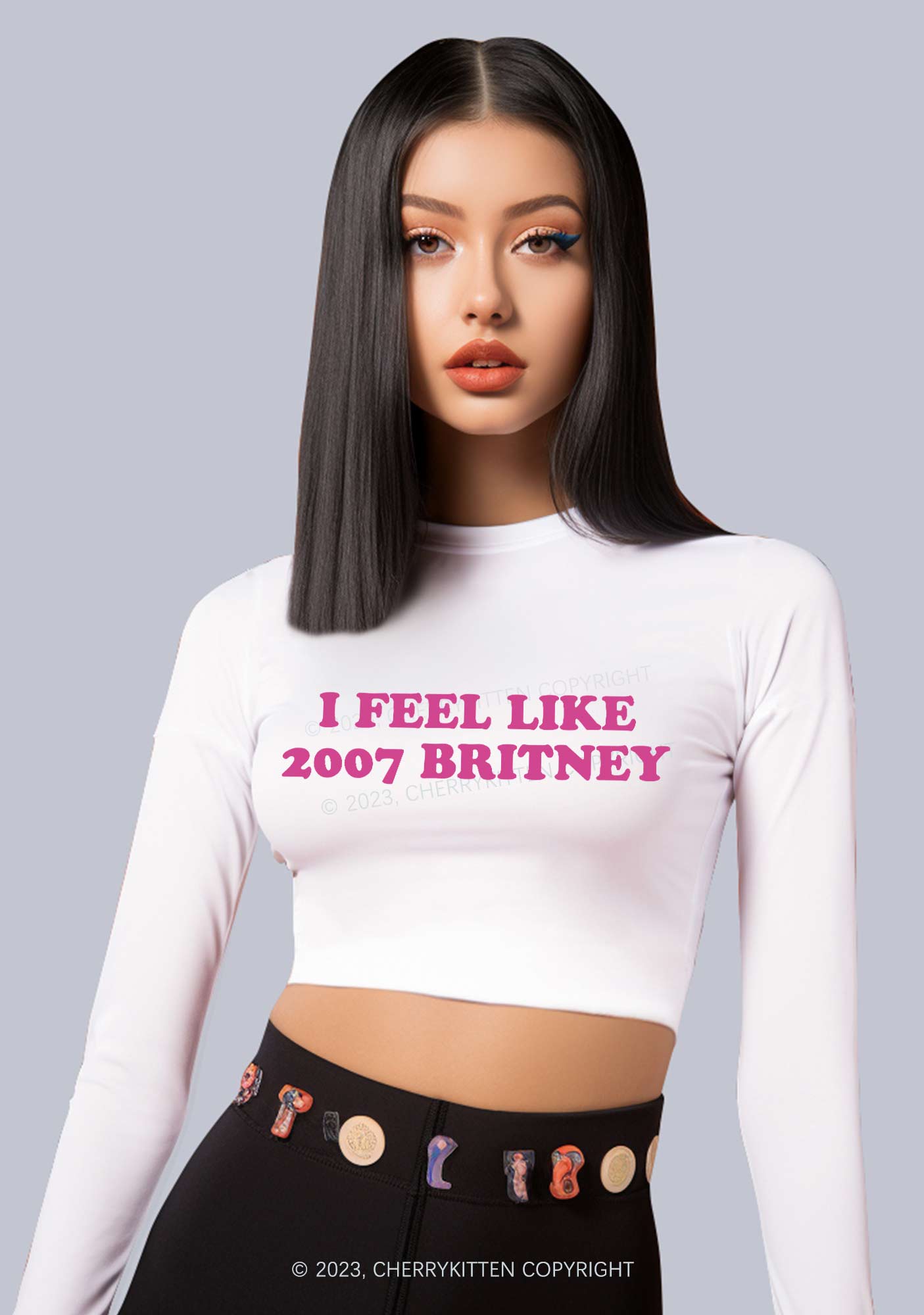 I Feel Like 2007 Britney Long Sleeve Crop Top Cherrykitten