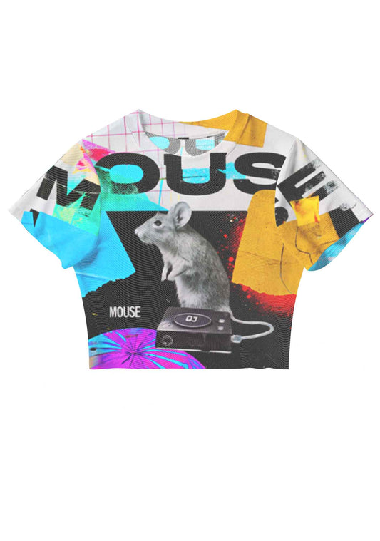 Neon DJ Mouse Y2K Mesh Crop Top Cherrykitten