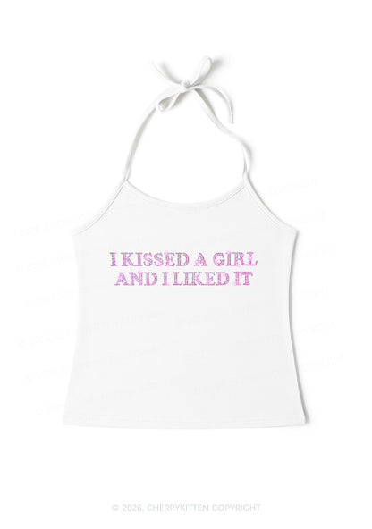 Rhinestone I Kissed A Girl Pride Y2K Halter Neck Cami Cherrykitten