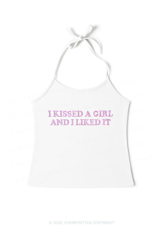 Rhinestone I Kissed A Girl Pride Y2K Halter Neck Cami Cherrykitten