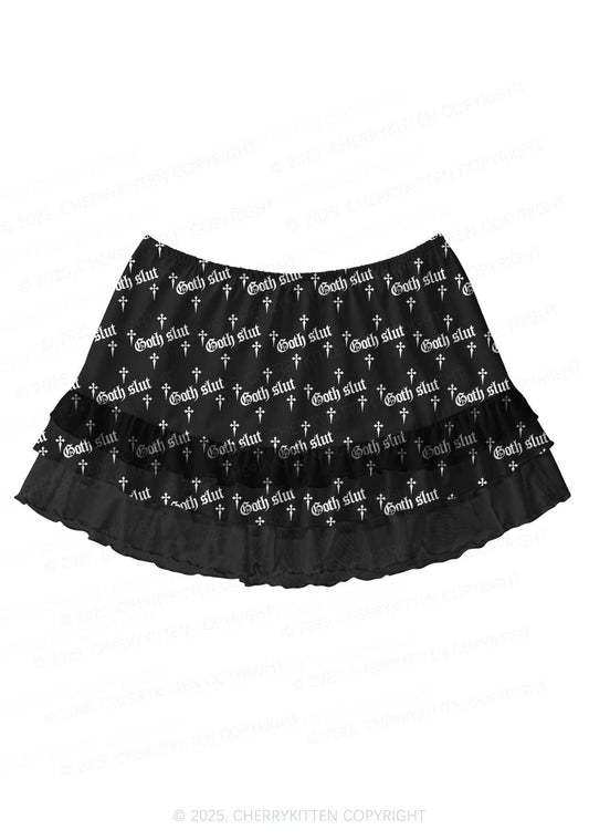 Halloween White Goth Slxt Y2K Print Mini Layered Skirt Cherrykitten