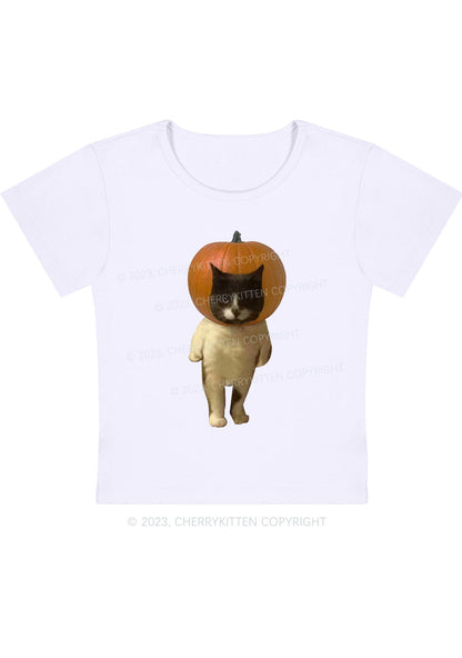 Pumpkin Head Cat Halloween Baby Tee Cherrykitten