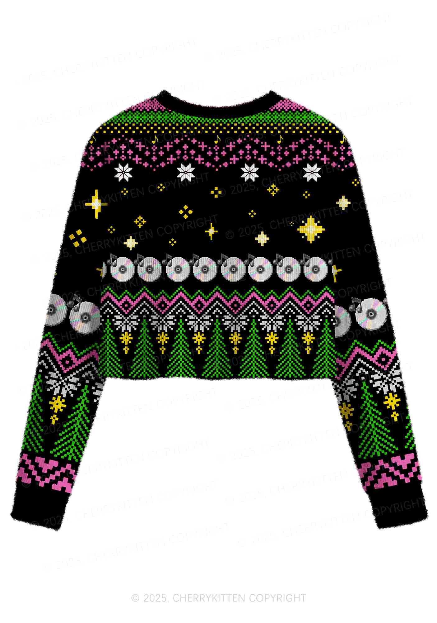 Ride A DJ Y2K Christmas Crop Knit Sweatshirt Cherrykitten
