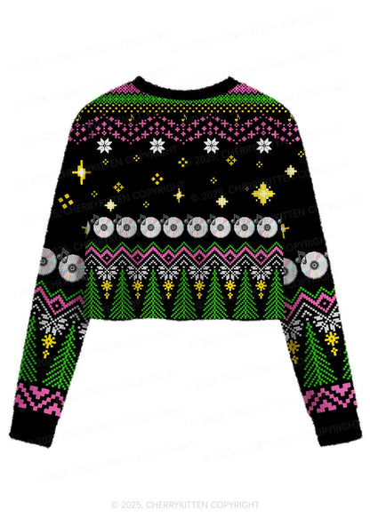 Ride A DJ Y2K Christmas Crop Knit Sweatshirt Cherrykitten