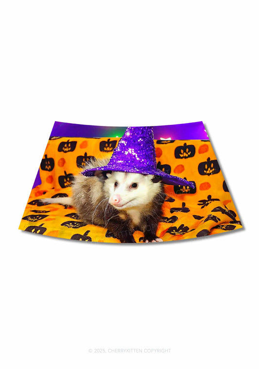 Halloween Sparkle Witch Ratz Y2K Print Mini Skirt Cherrykitten