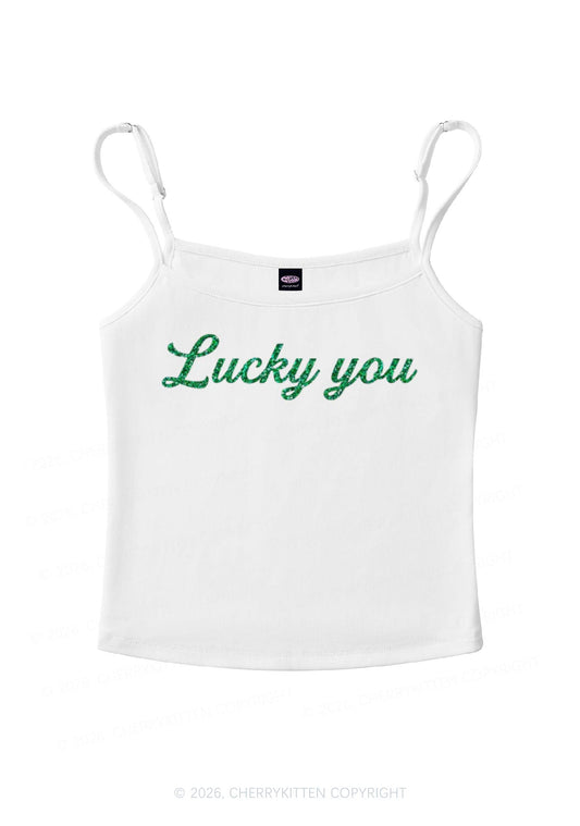Glitter Lucky You St Patricks Y2K Spaghetti Strap Cami Cherrykitten