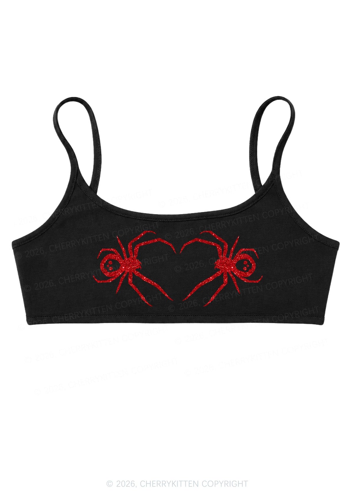 Glitter Skull Spider Y2K Super Crop Cami Cherrykitten