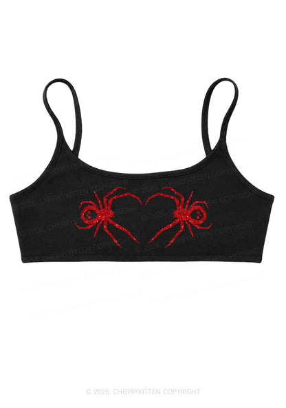 Glitter Skull Spider Y2K Super Crop Cami Cherrykitten