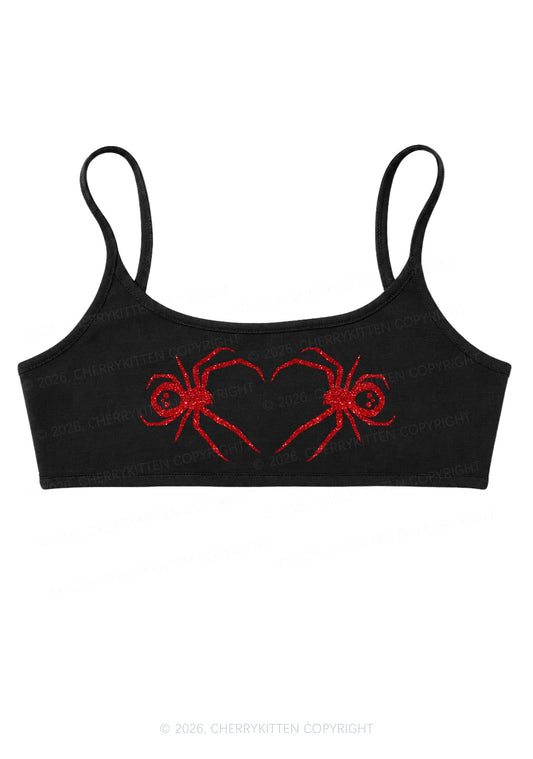 Glitter Skull Spider Y2K Super Crop Cami Cherrykitten