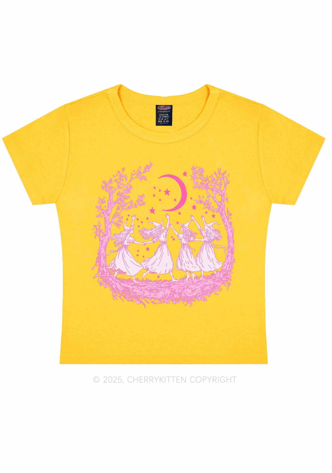 Halloween Witches Dancing Under Moon Y2K Baby Tee Cherrykitten