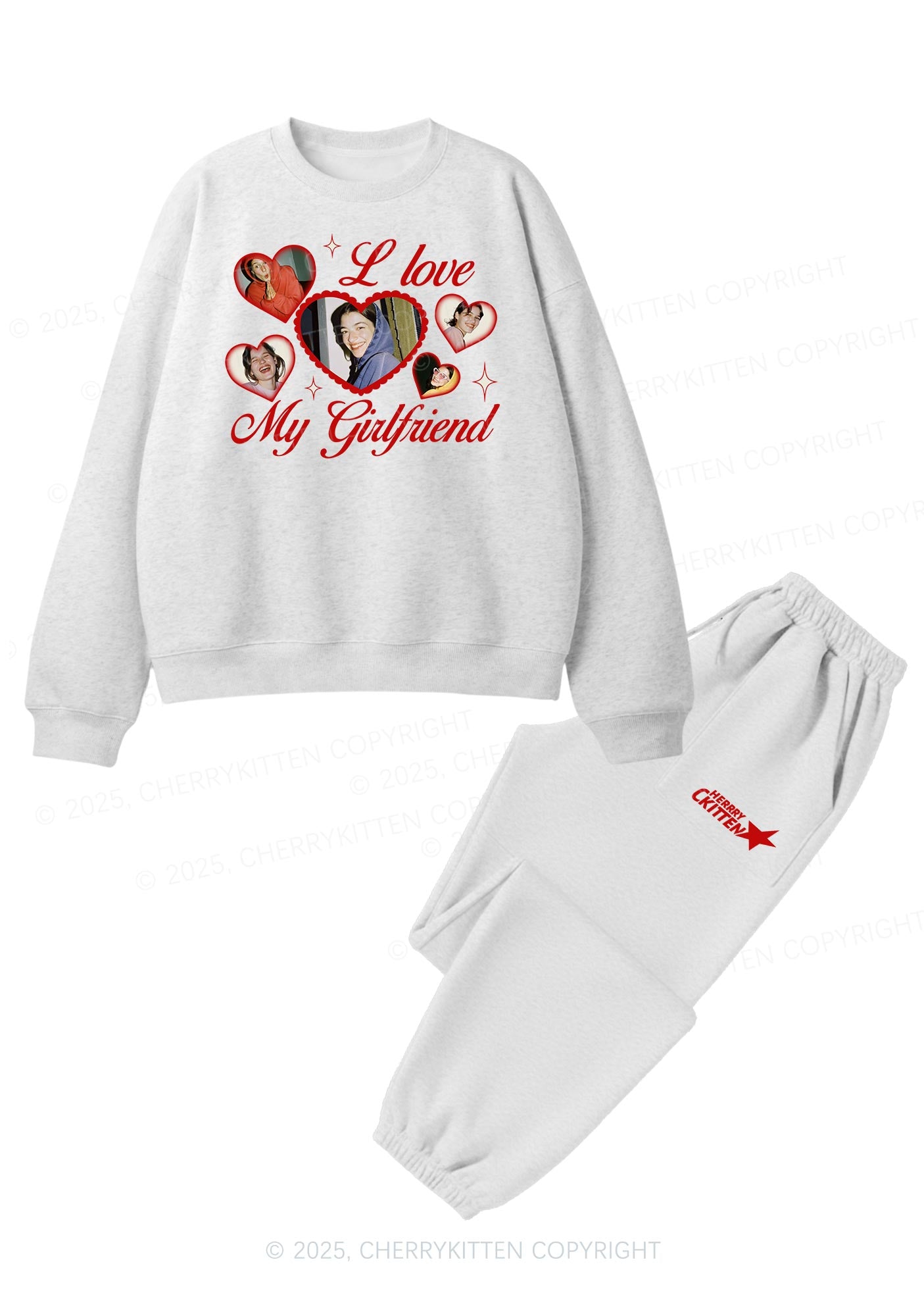 Custom Boyfriend Photos Y2K Valentine's Day Fleece Sweatshirts Set Cherrykitten