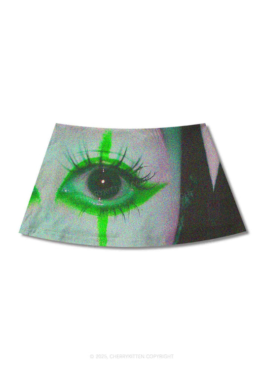 Halloween Cry Eye Y2K Print Mini Skirt Cherrykitten