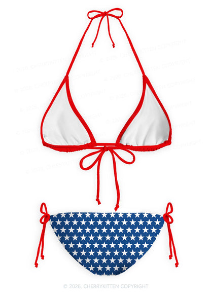 Navy Star Red White Stripe Y2K Print Bikini Set Cherrykitten