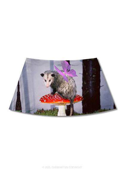 Fairy Possum On Mushroom Y2K Print Mini Skirt Cherrykitten