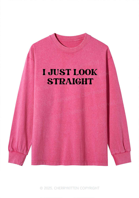 I Just Look Straight Y2K Washed Long Sleeves Cherrykitten