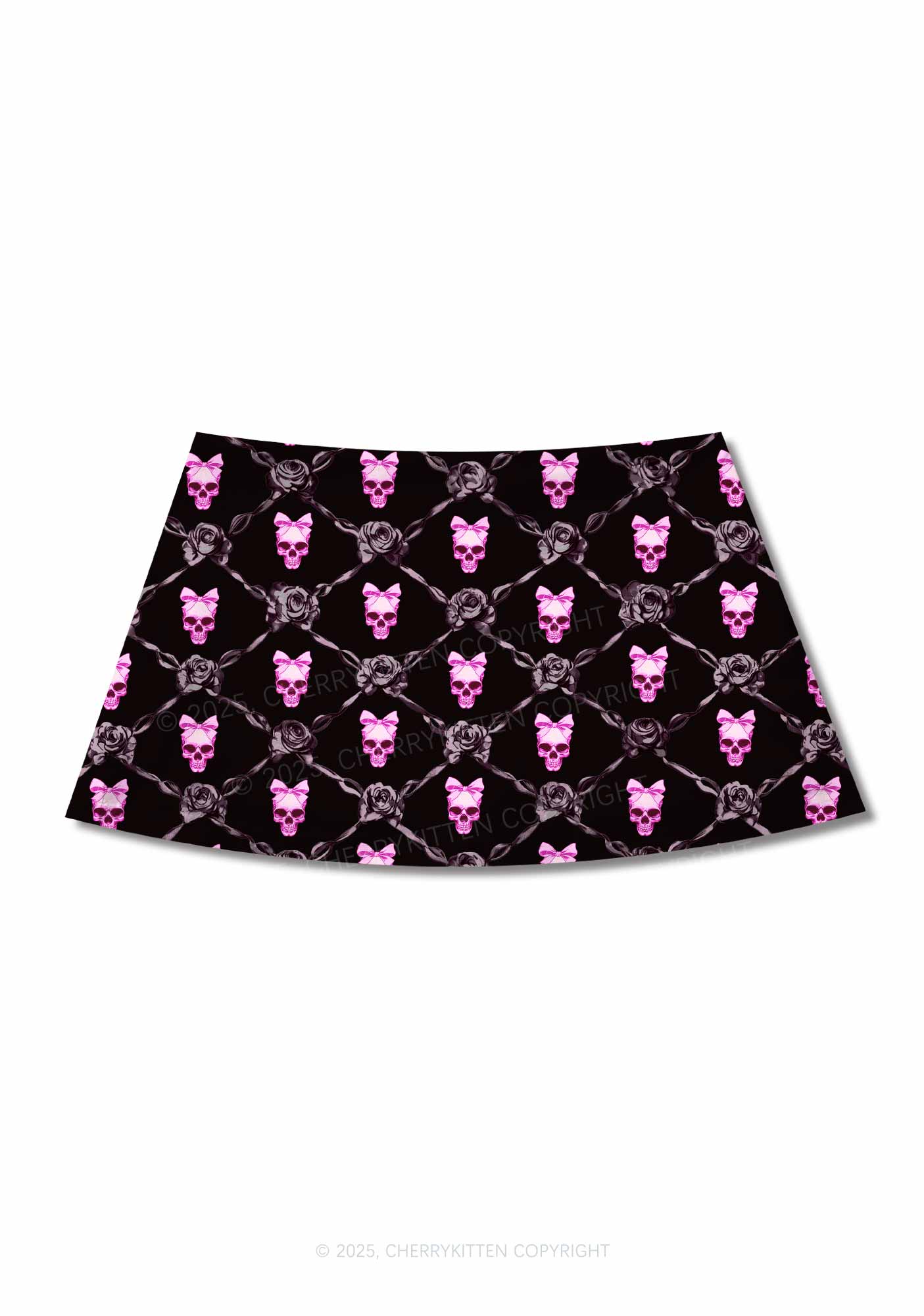 Halloween Pink Skull Y2K Print Mini Skirt Cherrykitten