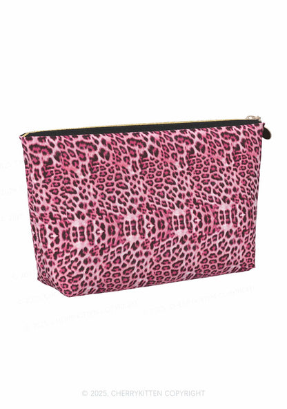 Pink Leopard Y2K Leather Makeup Bag Cherrykitten