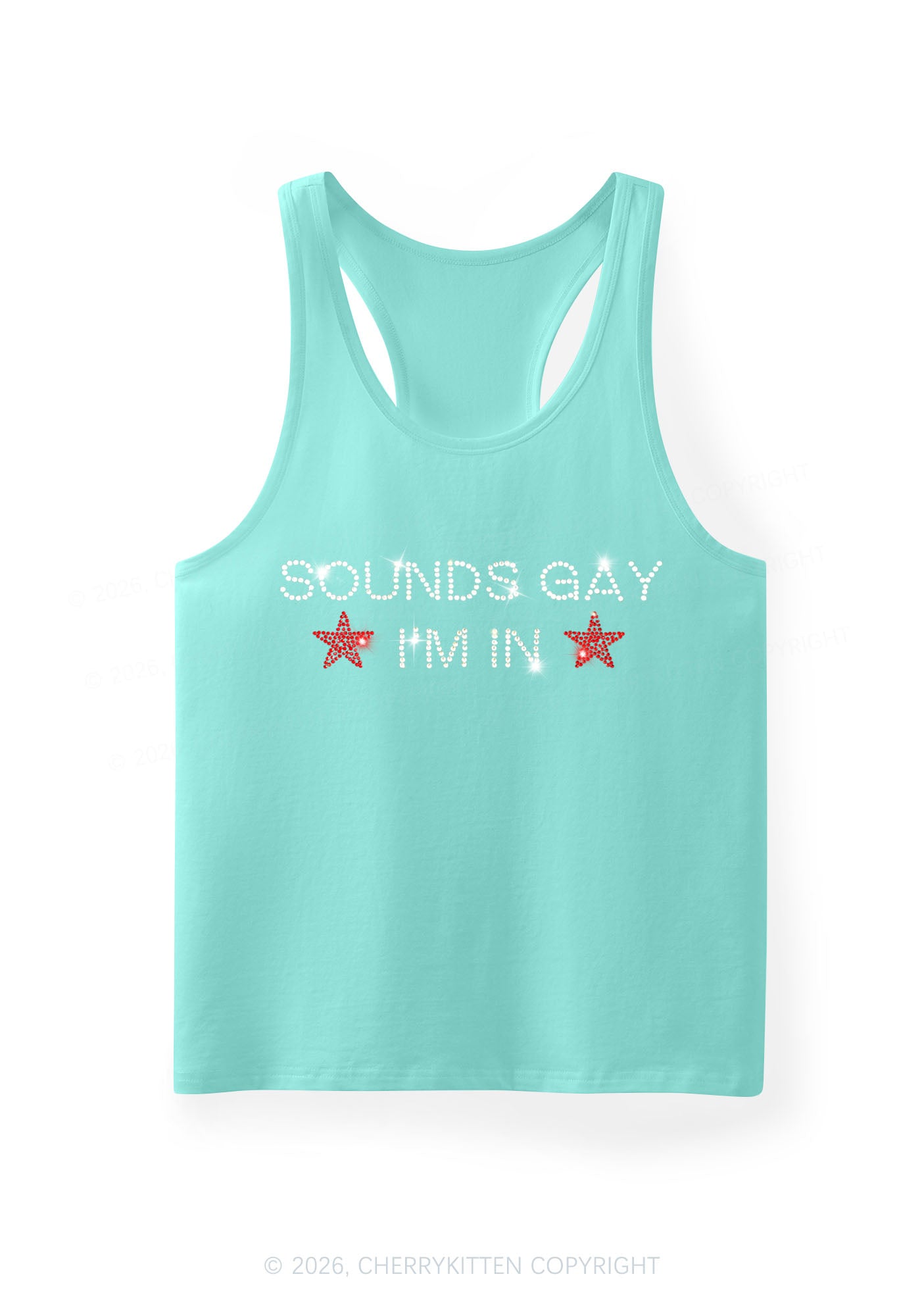Rhinestone Sounds Gay Pride Y2K Men Racerback Tank Top Cherrykitten