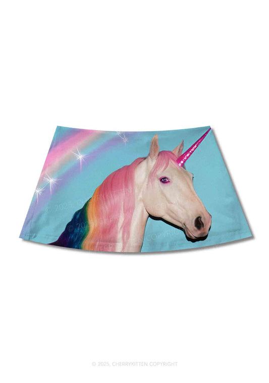 Colorful Unicorn Y2K Print Mini Skirt Cherrykitten