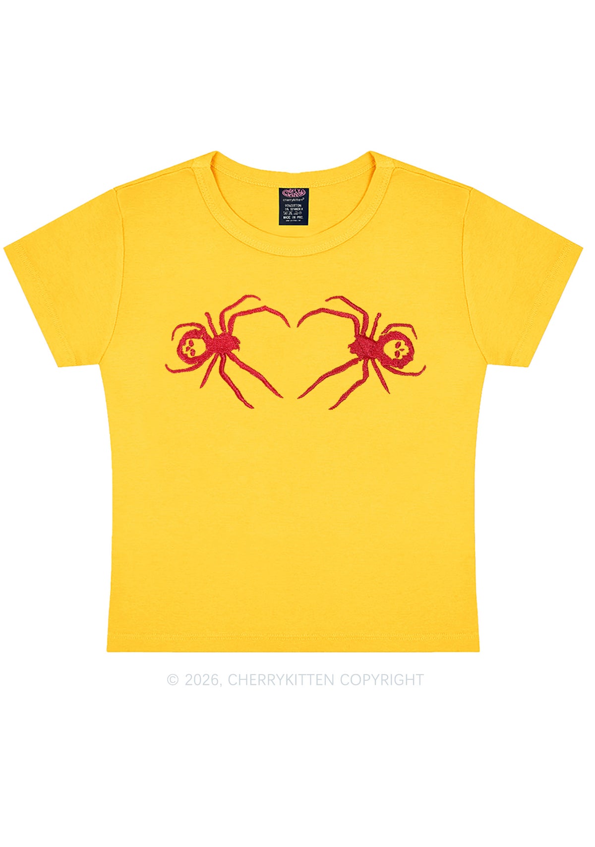Embroidered Skull Spider Y2K Baby Tee Cherrykitten
