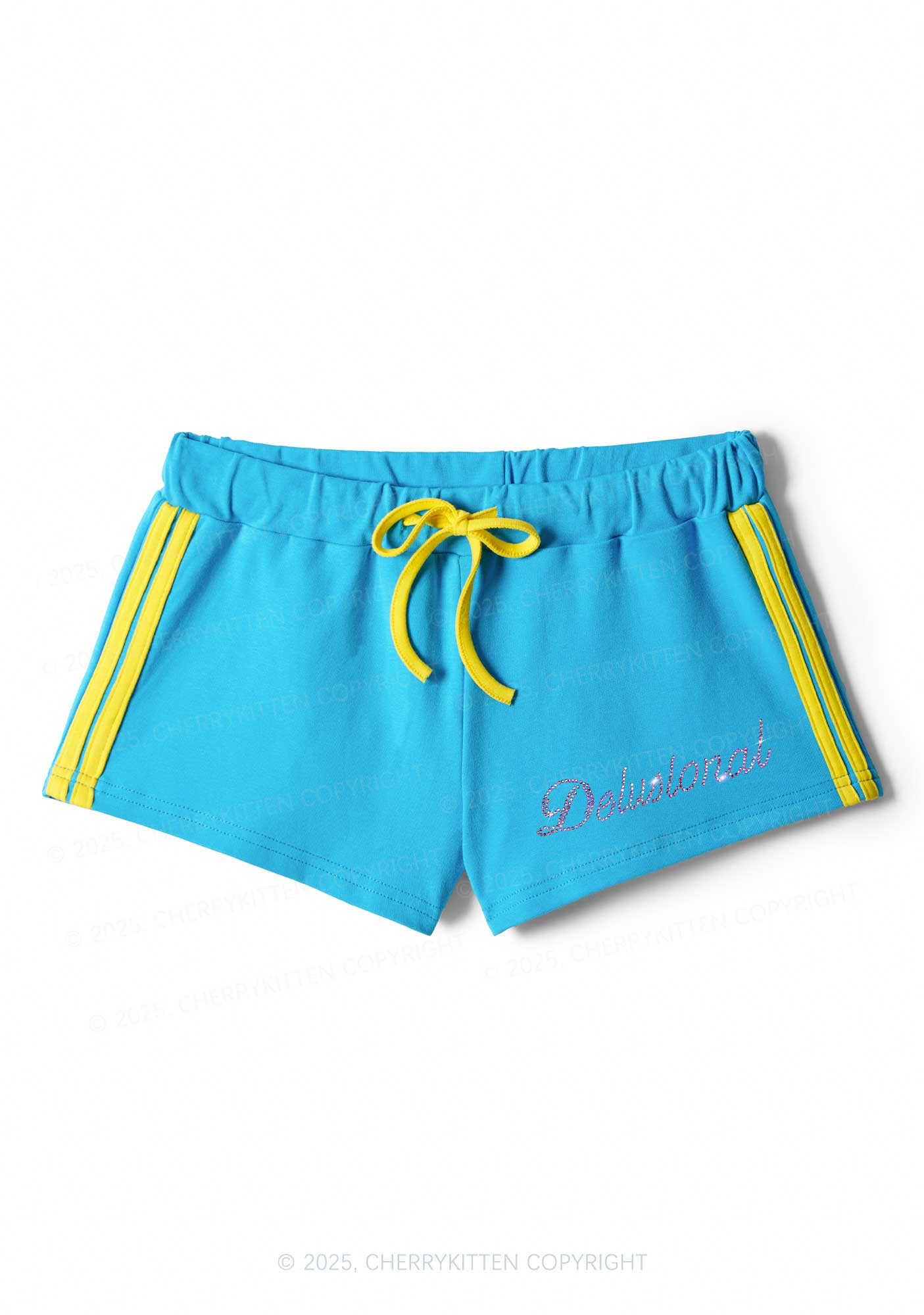 Rhinestone Pink Delusional Y2K Drawstring Mini Shorts Cherrykitten