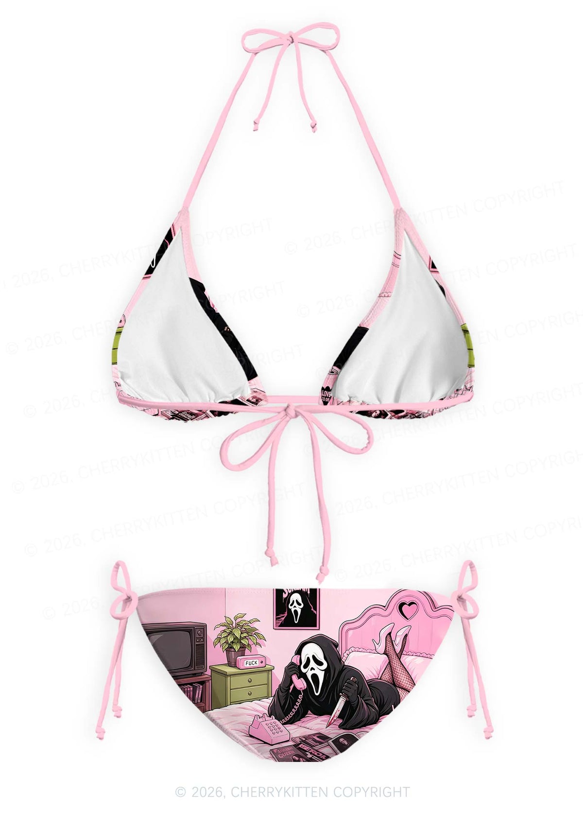 Halloween Skeleton Calling Y2K Print Bikini Set Cherrykitten