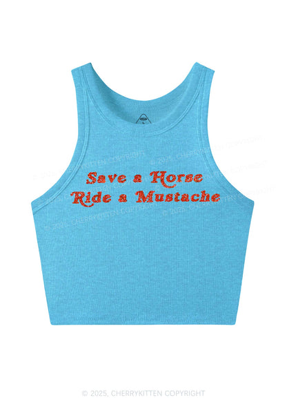 Glitter Ride A Mustache Y2K Crop Tank Top Cherrykitten