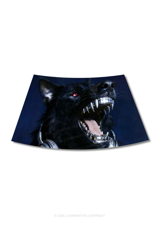 Hip Hop Black Wolf Y2K Print Mini Skirt Cherrykitten