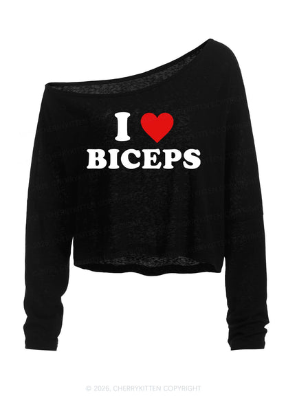 I Love Biceps Y2K Off Shoulder Long Sleeve Crop Top Cherrykitten