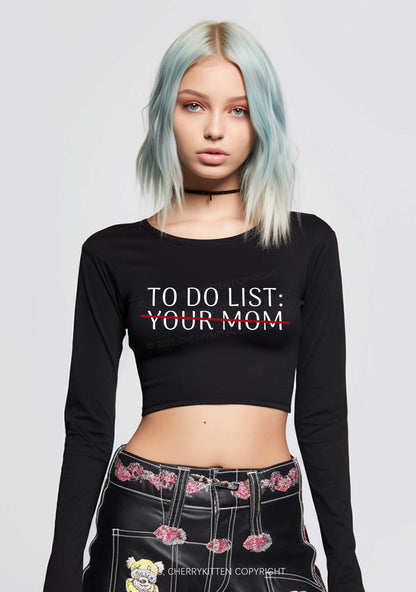 To Do List Long Sleeve Crop Top Cherrykitten