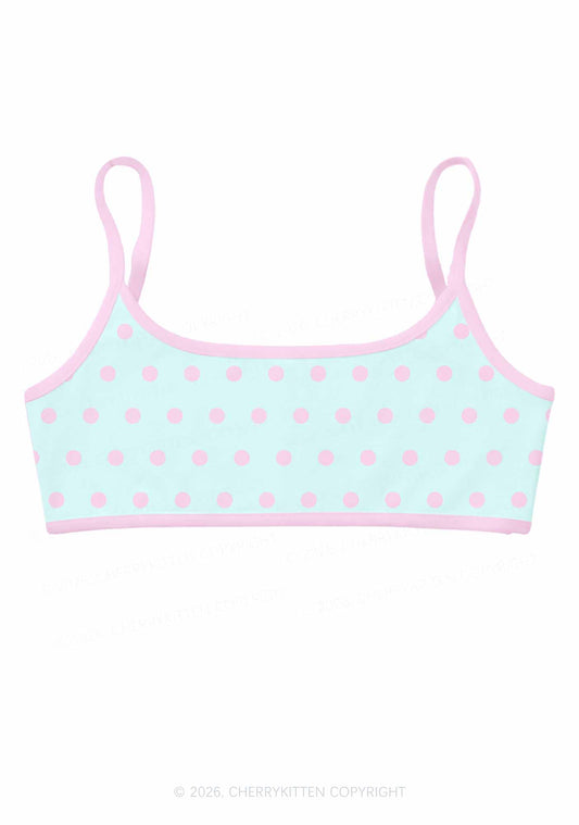 Mint Blue And Pink Dots Y2K Print Super Crop Cami Cherrykitten